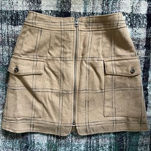 Madewell Zip Front Windowpane Mini Skirt Size 4 - Camel Brown Wool